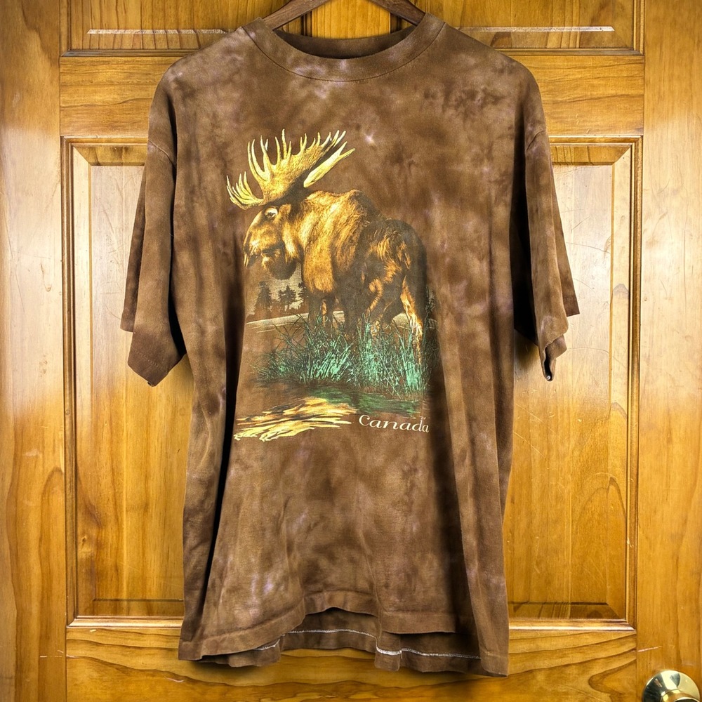 Vintage Alore Canada Moose Graphic Tie Dye T-Shirt Mens XL Brown USA Gorpcore